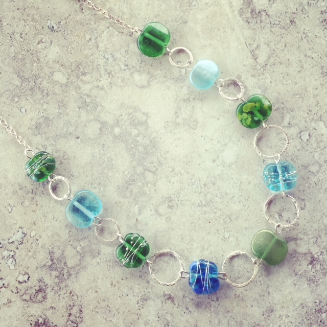 recycled glass bead necklace