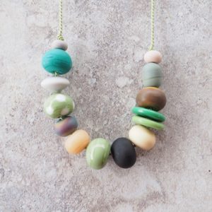 green handmade glass bead necklace