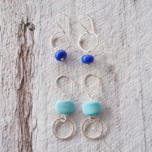 blue glass earrings with sterling silver