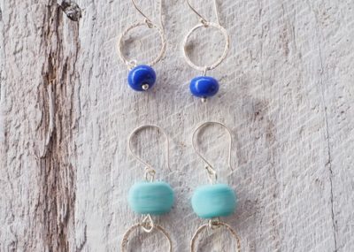 blue glass earrings with sterling silver
