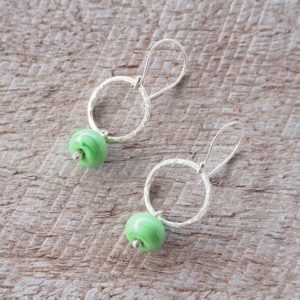 green and silver earrings