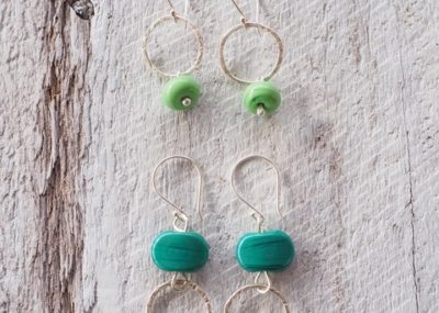 silver and green earrings