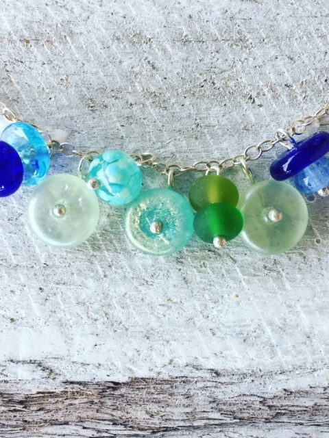 recycled glass charm bracelet