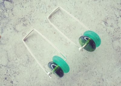 green recycled glass earrings
