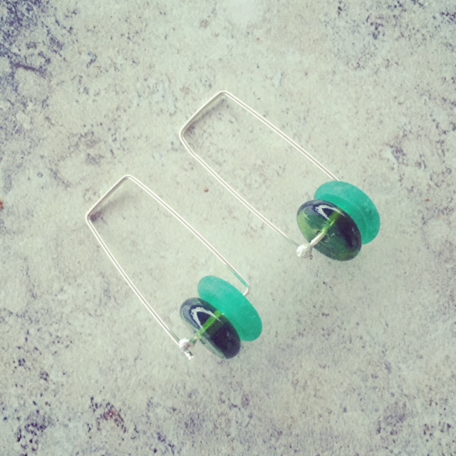 green recycled glass earrings