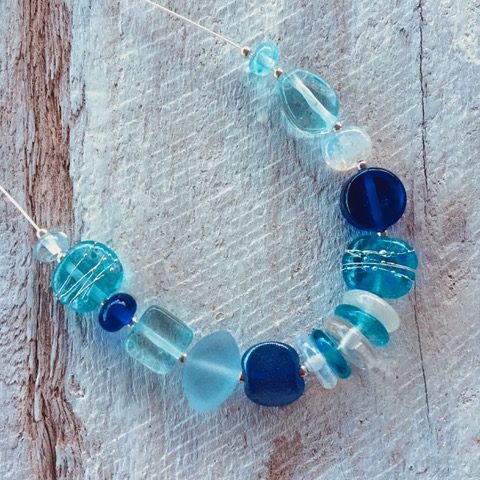 blue recycled glass necklace