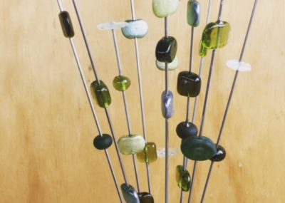 Recycled glass beads | bead stick sculptures featuring beads made from Bethany Wine bottles