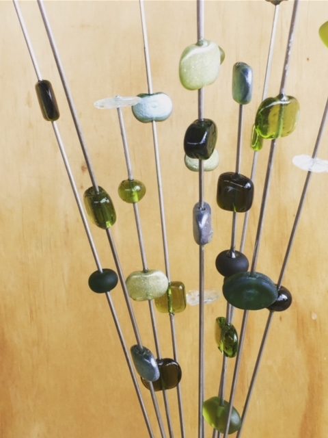 Recycled glass beads | bead stick sculptures featuring beads made from Bethany Wine bottles