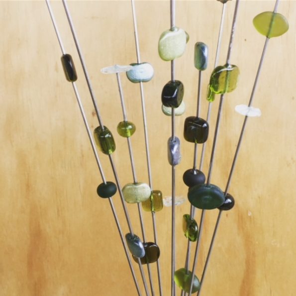 Recycled glass beads | bead stick sculptures featuring beads made from Bethany Wine bottles