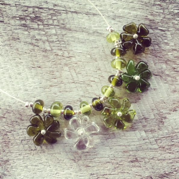 Recycled glass necklace | handmade recycled glass beads made from Bethany Wines wine bottles.