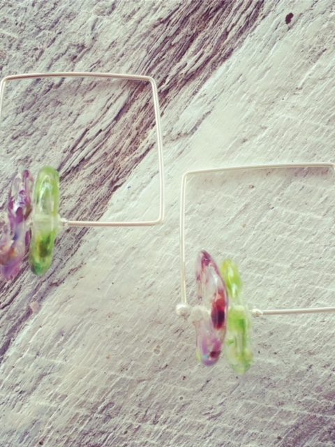 recycled glass earrings | Handmade recycled glass beads made from a Bethany Winery wine bottle.