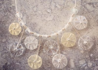 recycled glass necklace | handmade recycled glass beads made from a Bethany Winery wine bottle