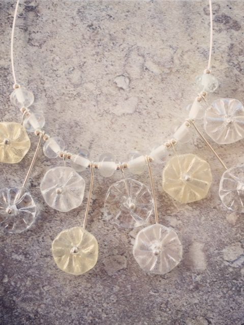 recycled glass necklace | handmade recycled glass beads made from a Bethany Winery wine bottle