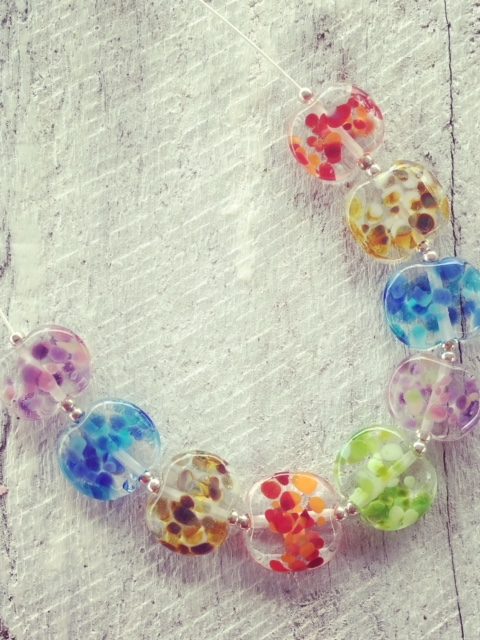 recycled glass bead necklace | handmade recycled glass beads made from a wine bottle