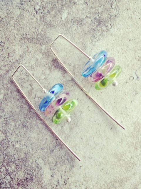 recycled glass earrings | handmade recycled glass beads made from a wine bottle