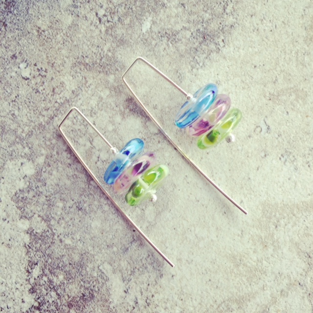recycled glass earrings | handmade recycled glass beads made from a wine bottle