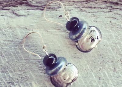 recycled glass earrings | beads made from a Hendricks Gin bottle