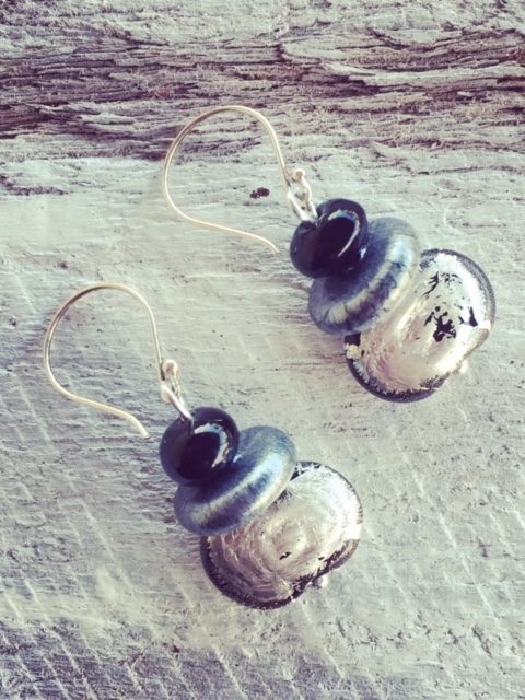 recycled glass earrings | beads made from a Hendricks Gin bottle