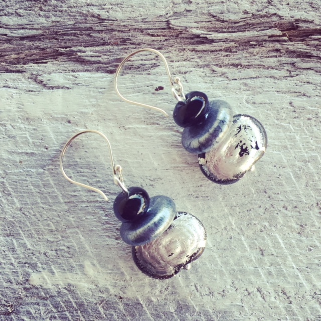 recycled glass earrings | beads made from a Hendricks Gin bottle