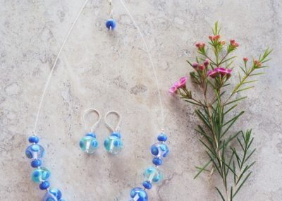 Blue handmade glass bead necklace