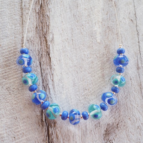 Blue handmade glass bead necklace