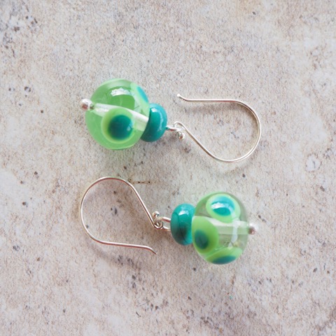 Handmade glass bead earrings - green