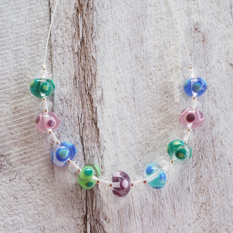 Handmade glass bead necklace | blues greens purples