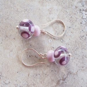 Handmade glass bead earrings - pink