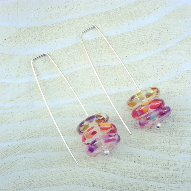 recycled glass earrings | handmade recycled glass beads made from a wine bottle