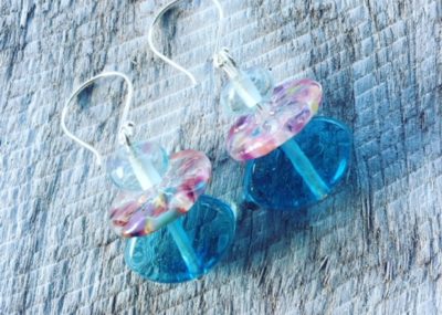 Recycled glass earrings | contrasting beads made from wine and gin bottles