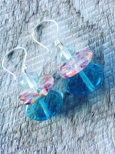 Recycled glass earrings | contrasting beads made from wine and gin bottles