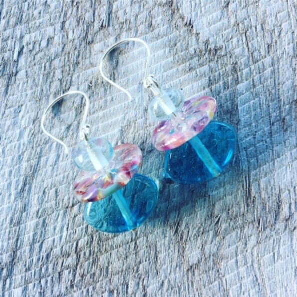 Recycled glass earrings | contrasting beads made from wine and gin bottles