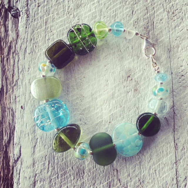 Recycled glass bracelet | beads made from wine and gin bottles