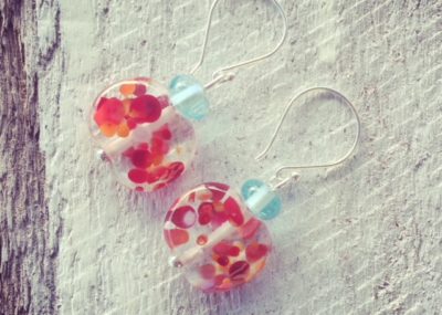 Recycled glass earrings | beads made from a Bombay Sapphire Gin and tonic water bottle.