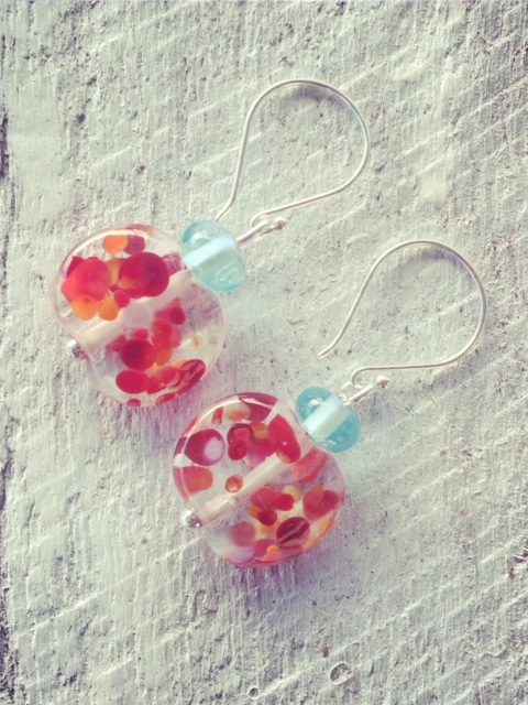 Recycled glass earrings | beads made from a Bombay Sapphire Gin and tonic water bottle.