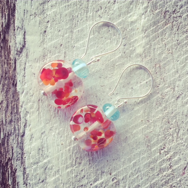 Recycled glass earrings | beads made from a Bombay Sapphire Gin and tonic water bottle.