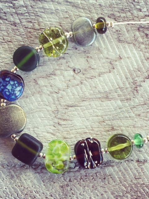 Recycled glass bead necklace | beads made from wine and gin bottles in earthy tones
