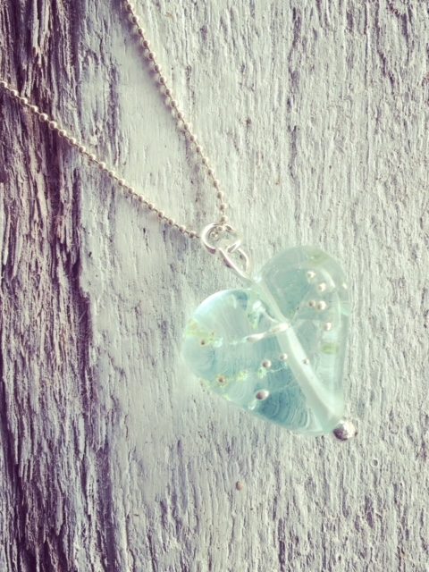 Recycled glass necklace | heart-shaped pendant made from a wine bottle