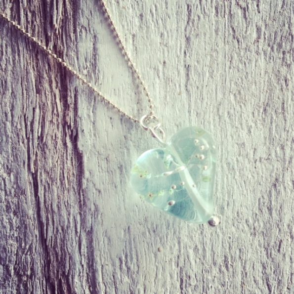 Recycled glass necklace | heart-shaped pendant made from a wine bottle