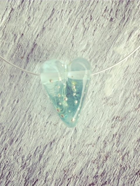 Recycled glass heart bead | bead made from a wine bottle