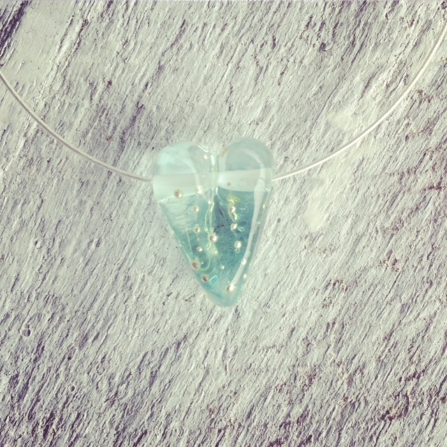 Recycled glass heart bead | bead made from a wine bottle