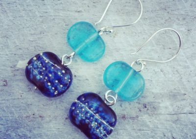 Recycled glass earrings | beads made from Hendricks and Bombay Sapphire Gin bottles