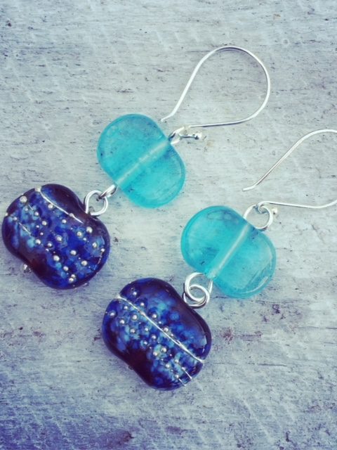 Recycled glass earrings | beads made from Hendricks and Bombay Sapphire Gin bottles