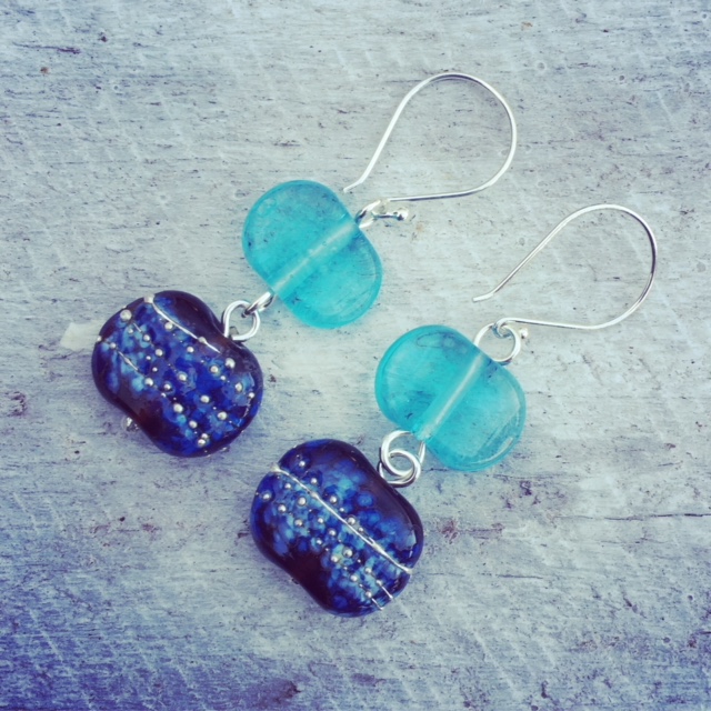 Recycled glass earrings | beads made from Hendricks and Bombay Sapphire Gin bottles