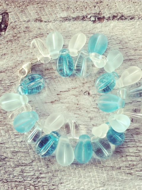 Recycled glass bead bracelet | leaf beads made from wine and gin bottles