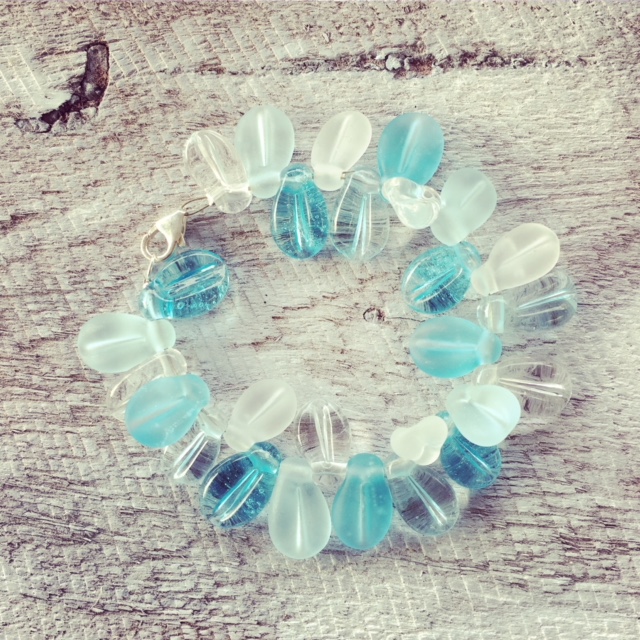 Recycled glass bead bracelet | leaf beads made from wine and gin bottles