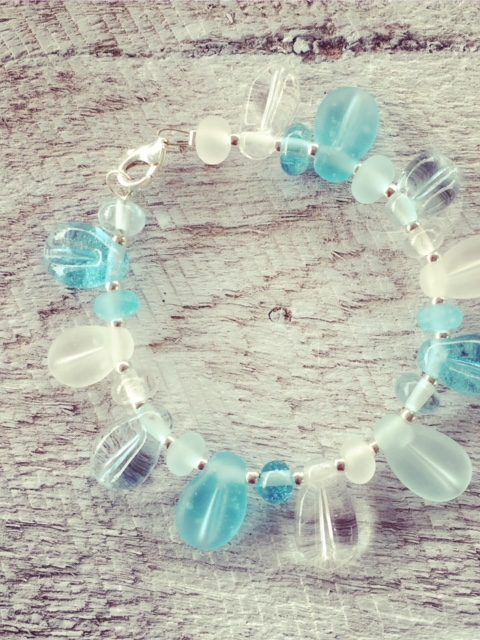 Recycled glass bead bracelet | leaf beads made from wine and gin bottles
