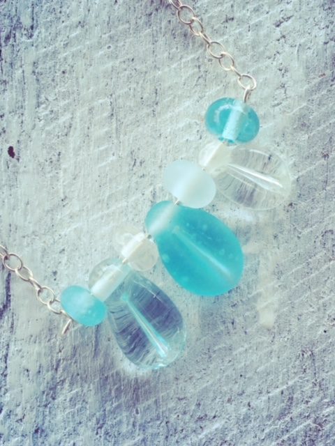 Recycled glass bead necklace | beads made from wine and gin bottles