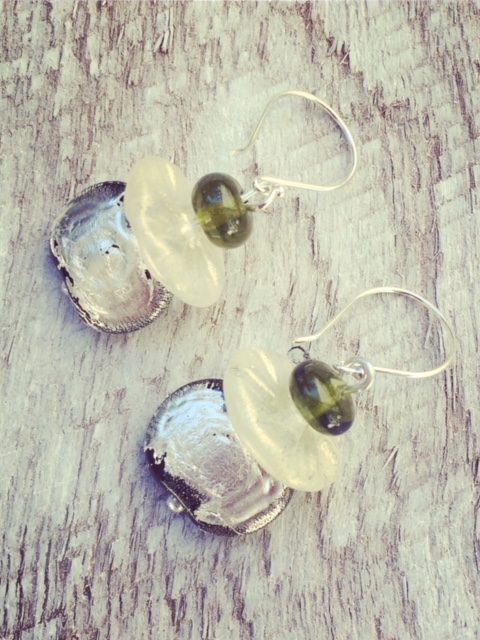Recycled glass earrings | handmade glass beads made from gin, wine and champagne bottles