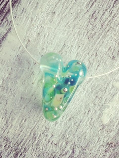 Recycled glass necklace | beautiful heart-shaped bead made from a wine bottle